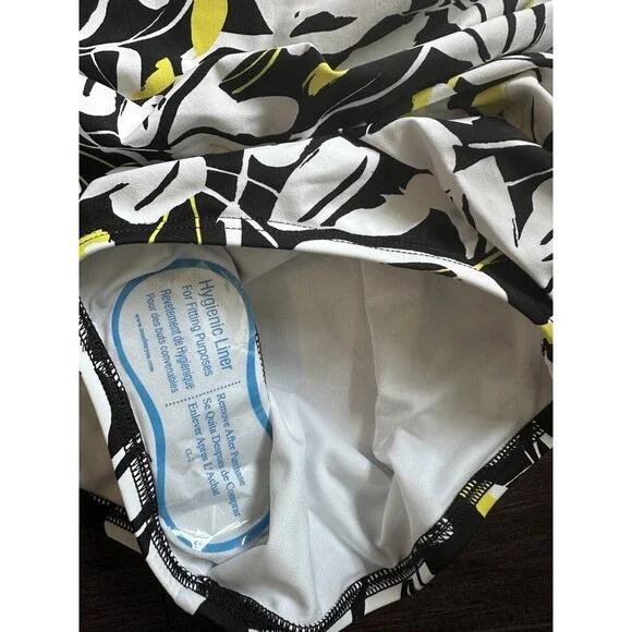 DKNY Women's Ruffle Neck One-Piece Swimsuit Fluorescent Yellow Black & White XL - Picture 4 of 10